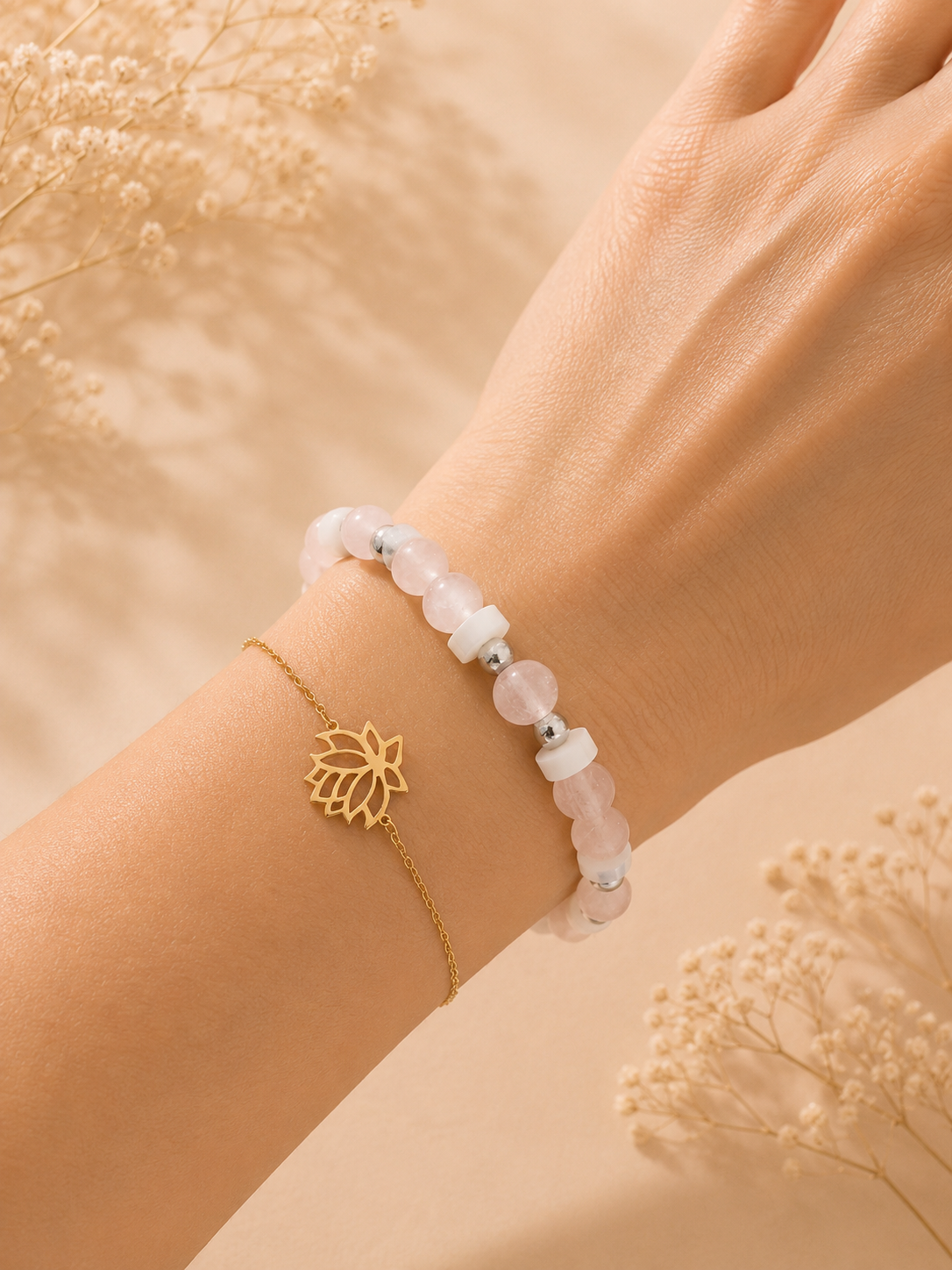 Bracelet "Une parenthèse de douceur" – Quartz Rose & Nacre