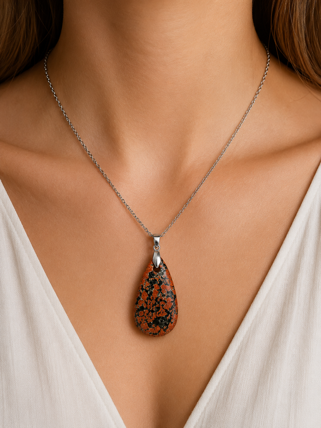 Collier Goutte en Obsidienne Acajou