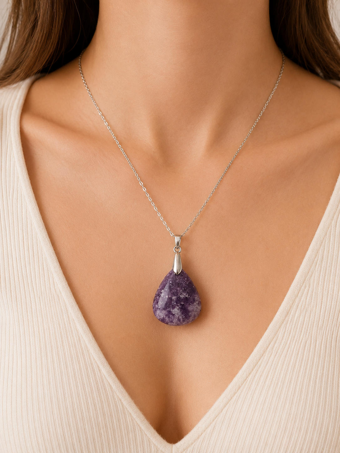 Collier Goutte en Lépidolite