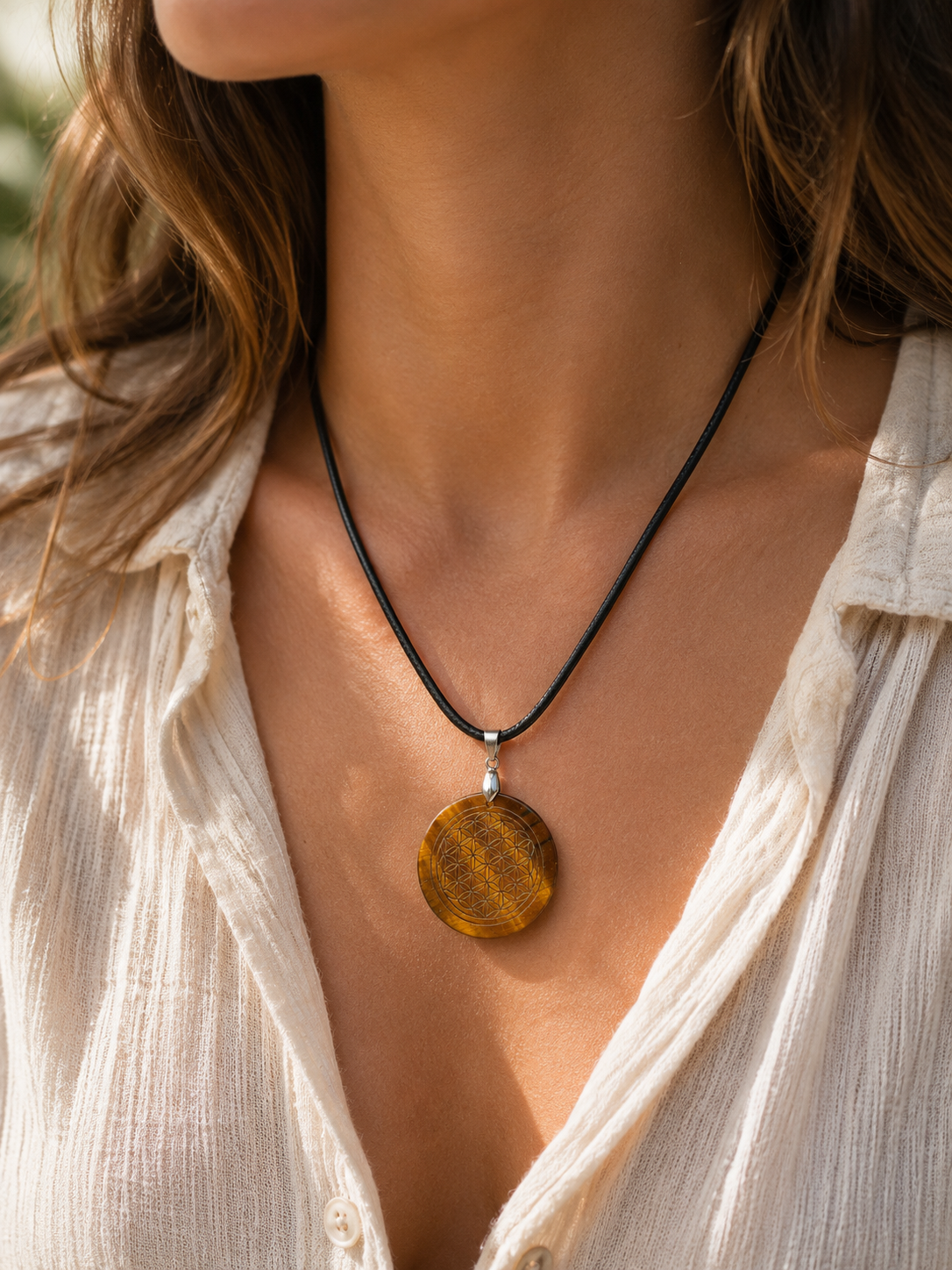Collier Fleur de vie en Œil de Tigre