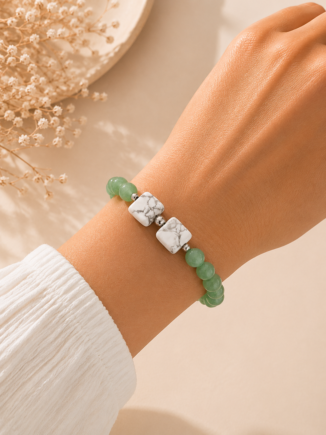 Bracelet "Je relâche la pression" – Aventurine Verte & Howlite