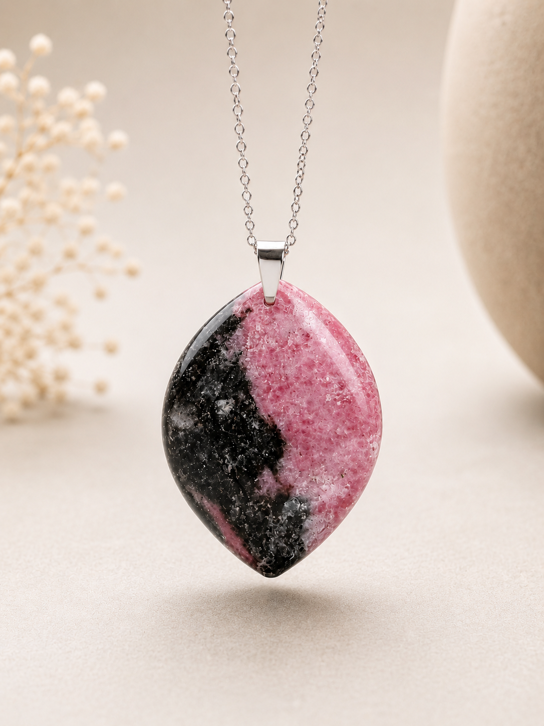 Collier Navette en Rhodonite
