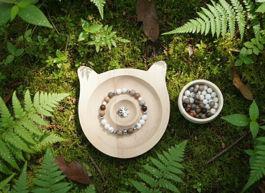 Kit créatif enfant “Bulle de sérénité” – Howlite & Bois fossilisé
