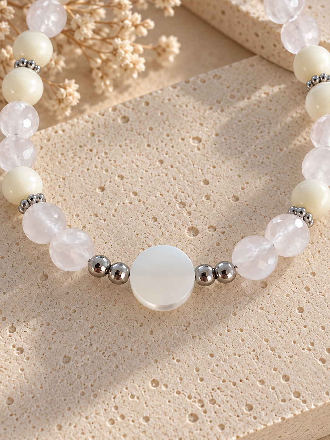 Bracelet "Tendresse" – Quartz rose & Nacre