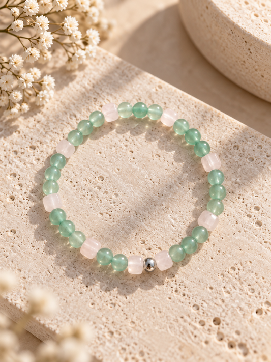 Bracelet "Bienveillance" – Quartz rose & Aventurine verte