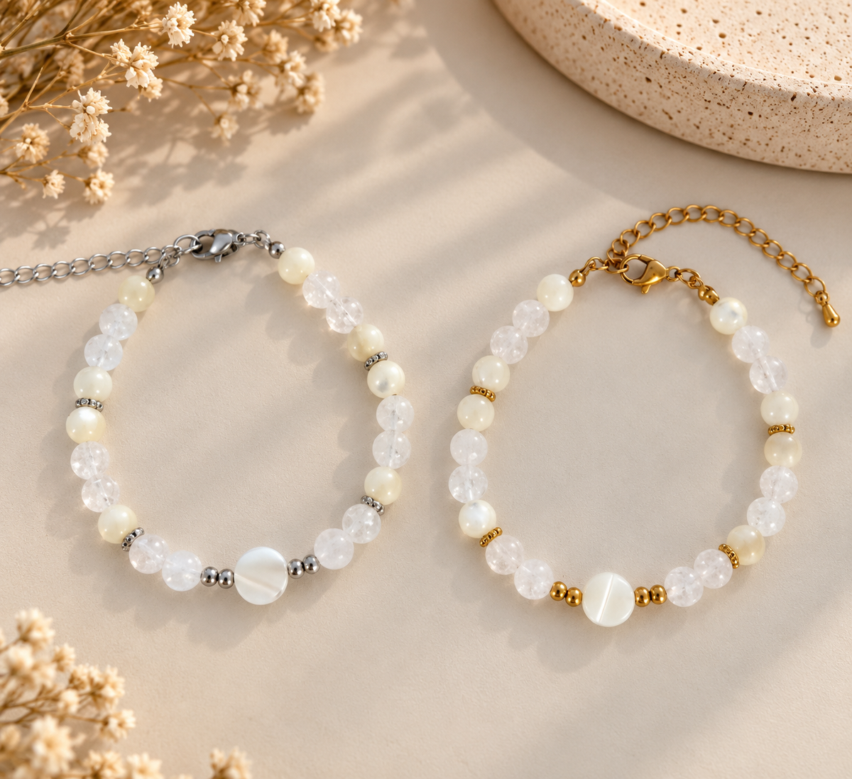 Bracelet "Tendresse" – Quartz rose & Nacre