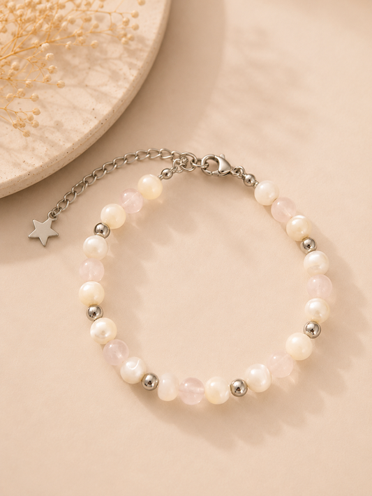 Bracelet "Je m'accorde de la douceur" – Nacre & Quartz Rose