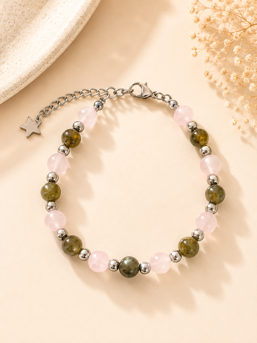 Bracelet "Je ne m'oublie plus" – Labradorite & Quartz Rose
