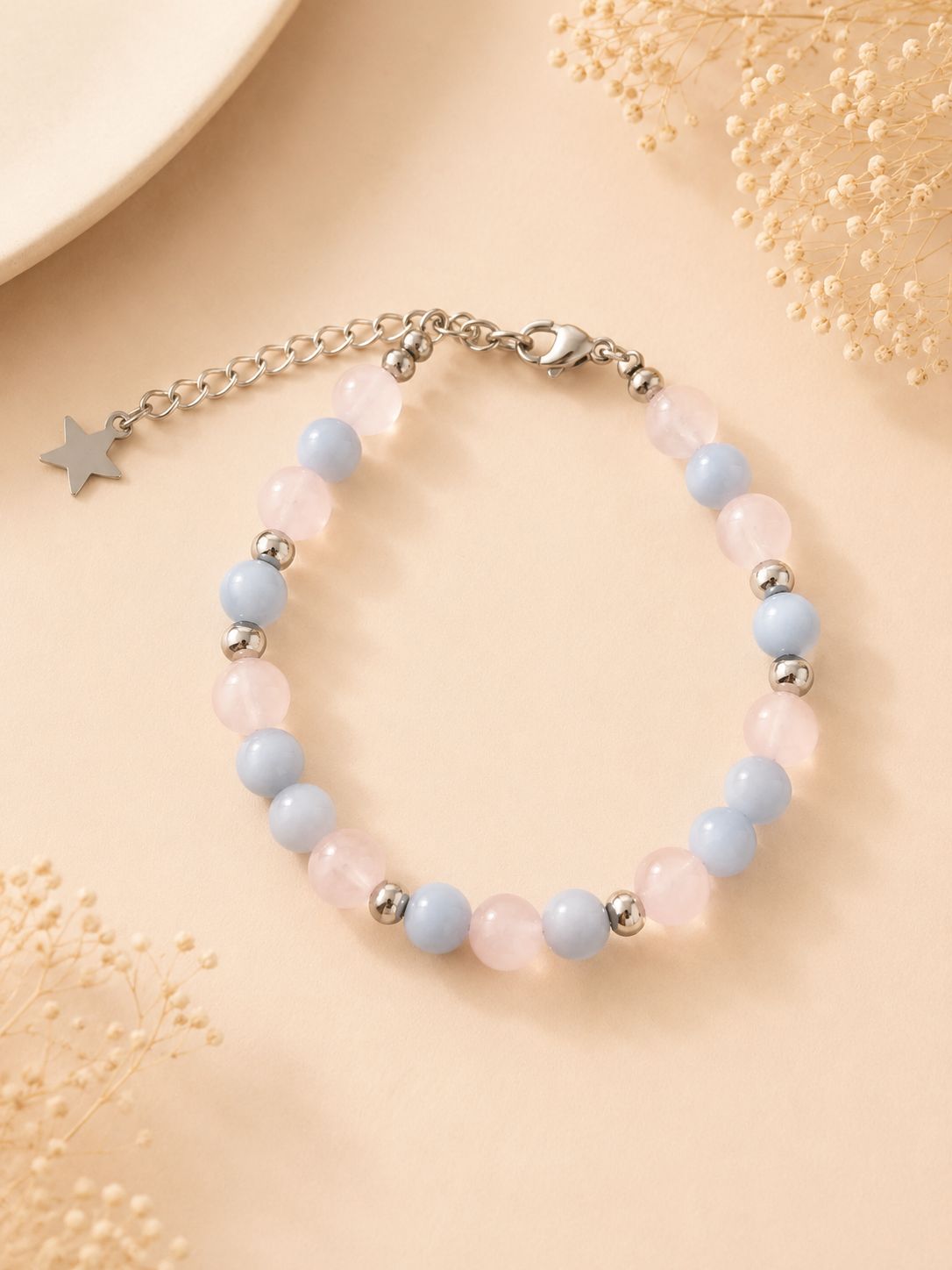 Bracelet "Je m'accorde de la douceur" – Angélite & Quartz Rose
