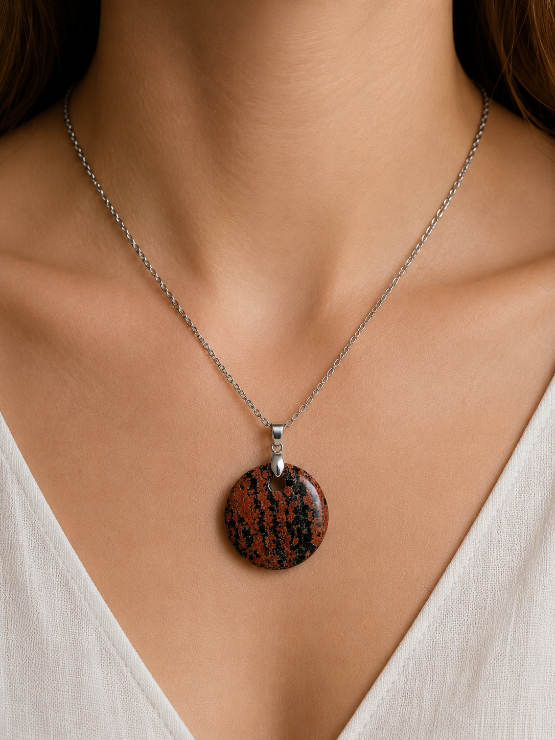 Collier Rond en Obsidienne Acajou
