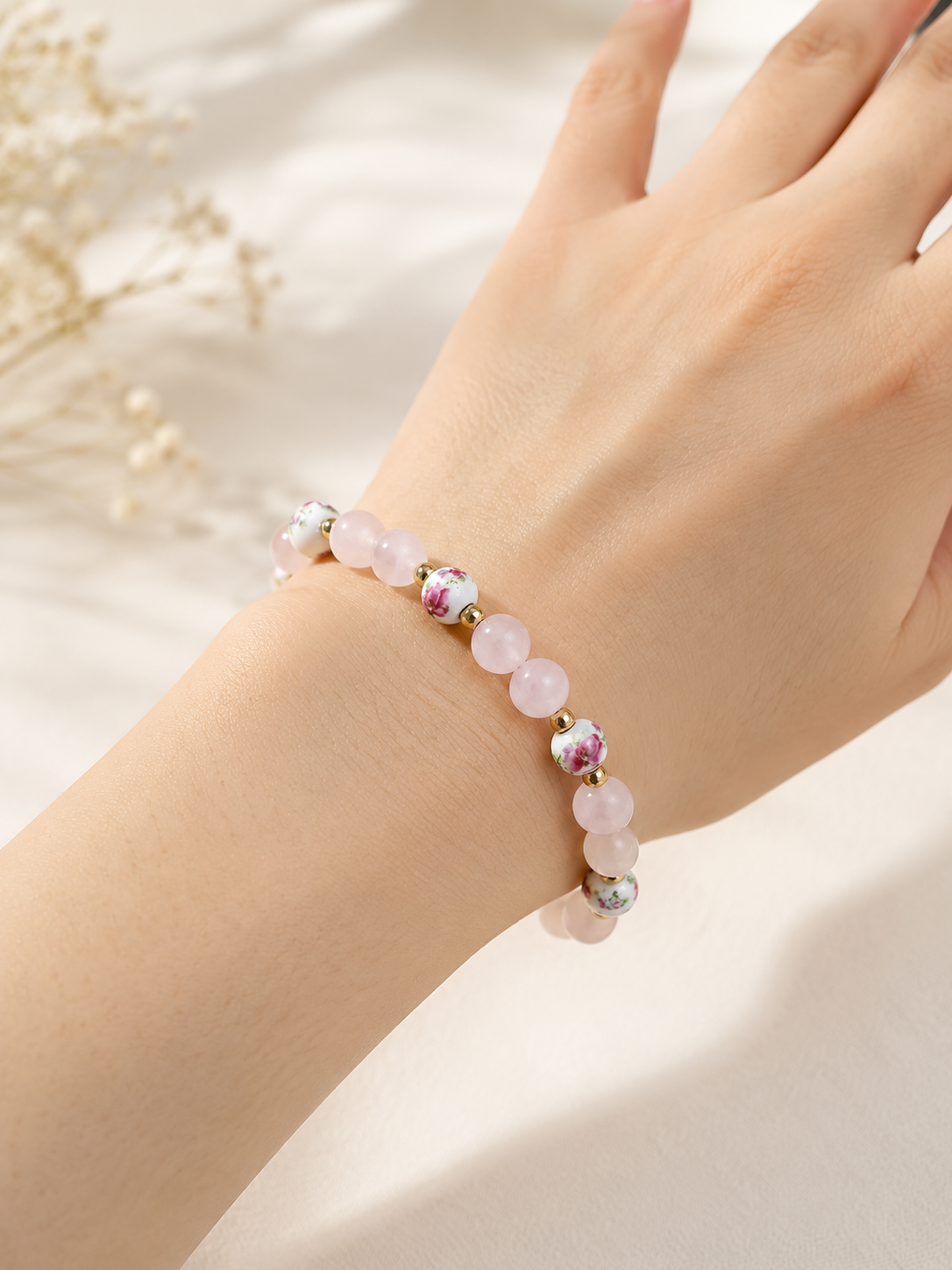 Bracelet Douceur Fleurie – Quartz Rose