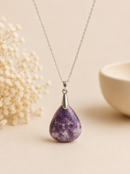 Collier Goutte en Lépidolite