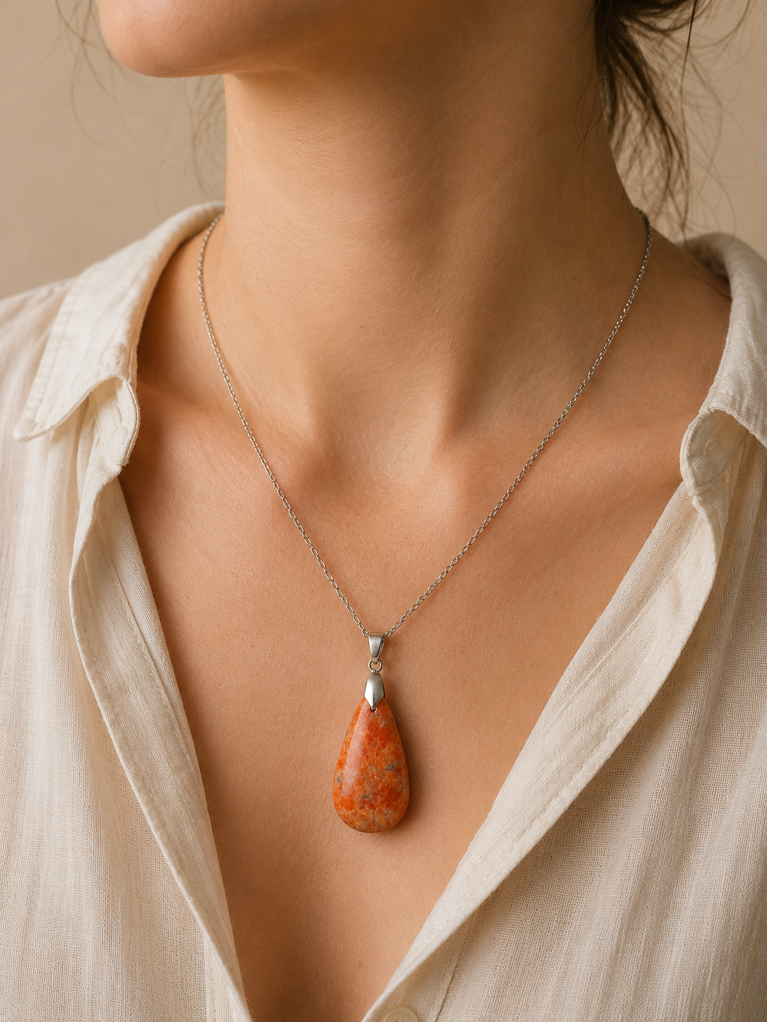 Collier Goutte en Calcite Orchidée