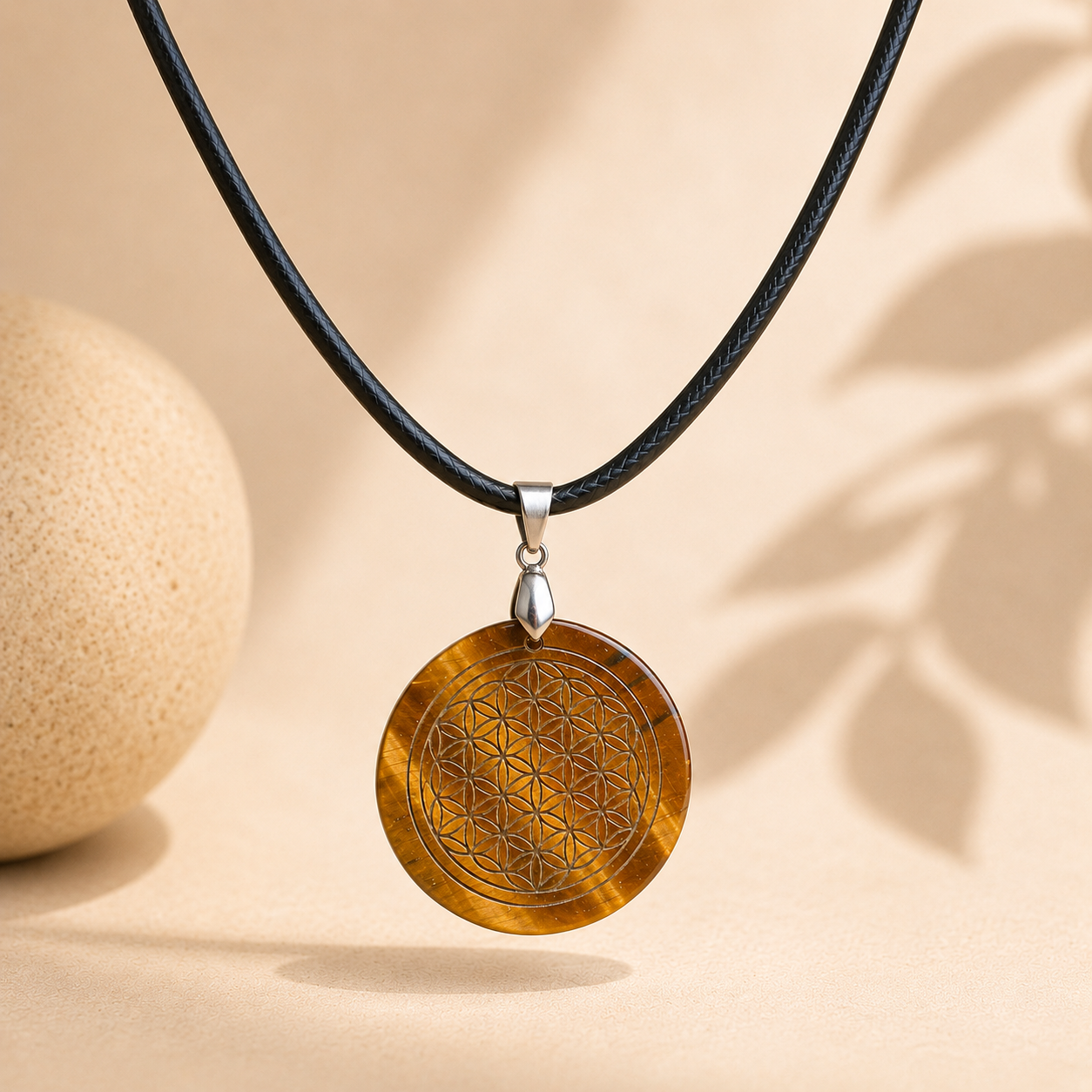 Collier Fleur de vie en Œil de Tigre