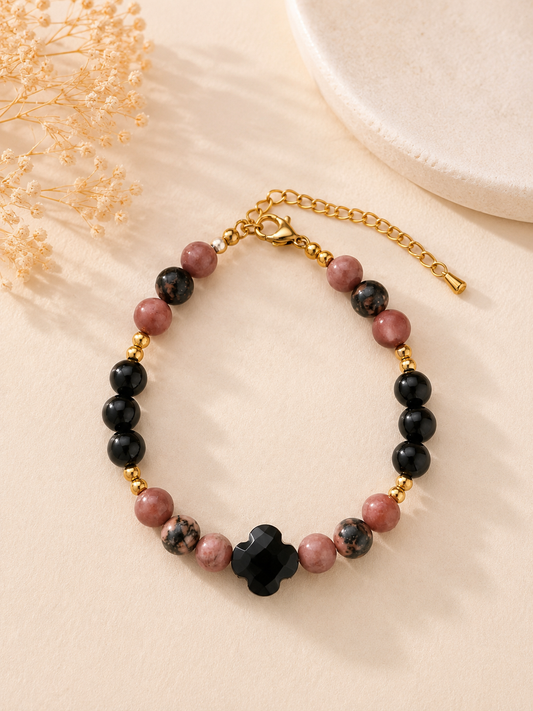 Bracelet "Je pense aussi à moi" – Rhodonite & Obsidienne Noire