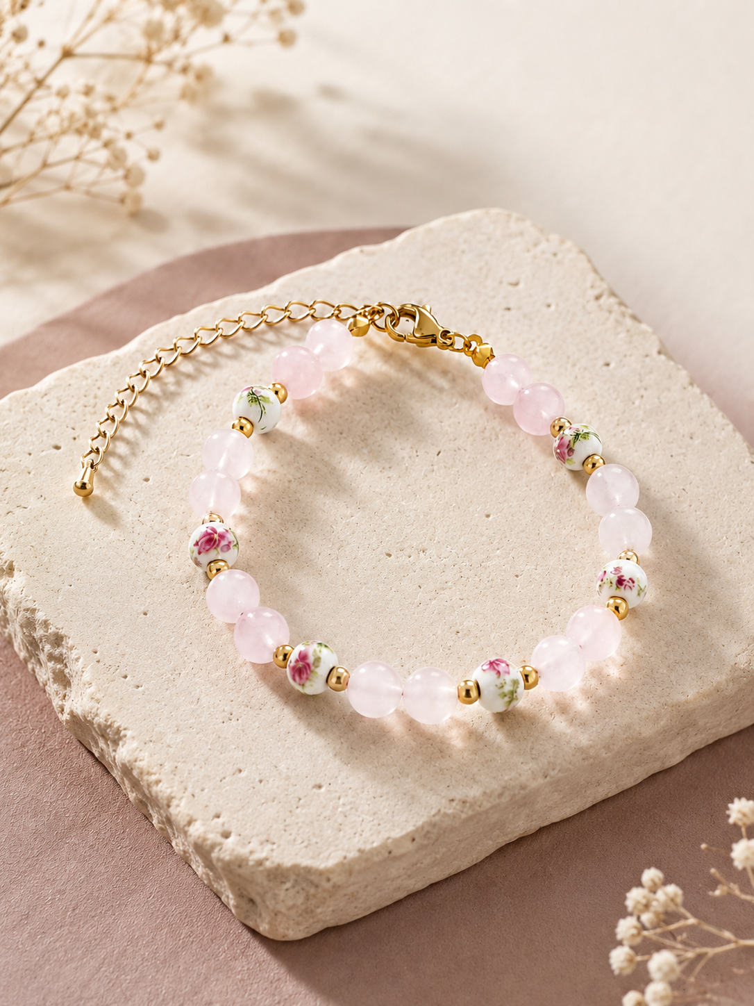 Bracelet Douceur Fleurie – Quartz Rose