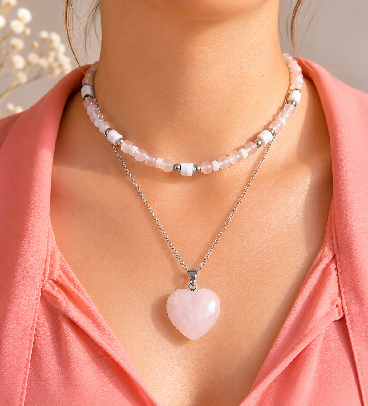 Collier Tendresse – Quartz Rose & Nacre