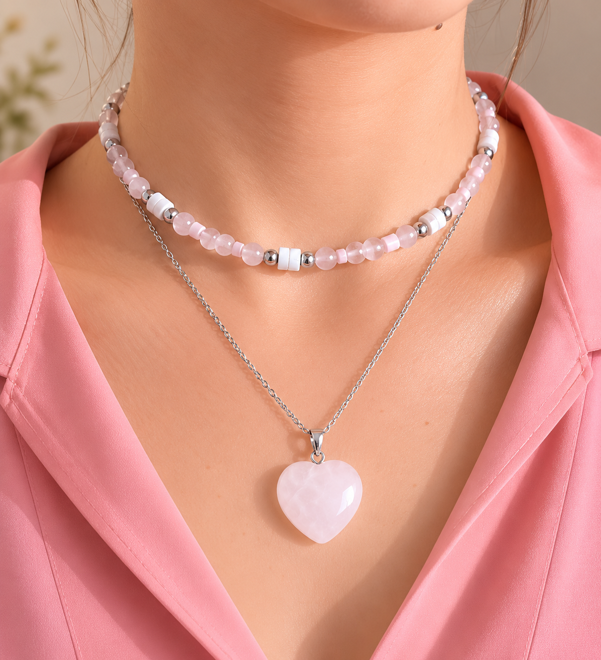 Collier Tendresse – Quartz Rose & Nacre