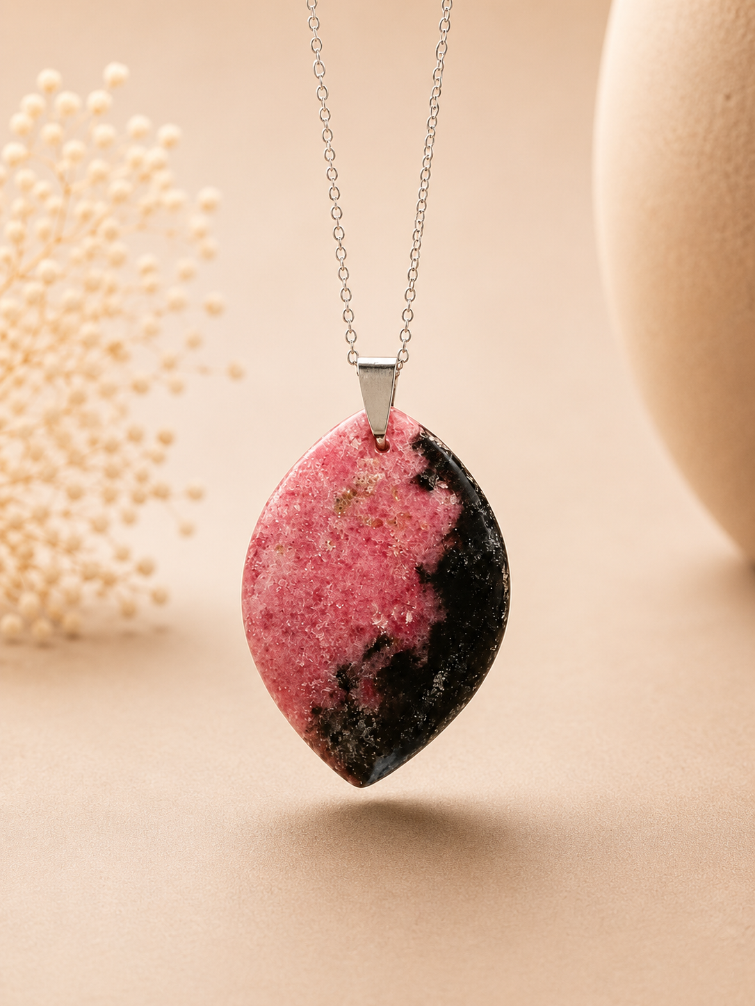 Collier Navette en Rhodonite
