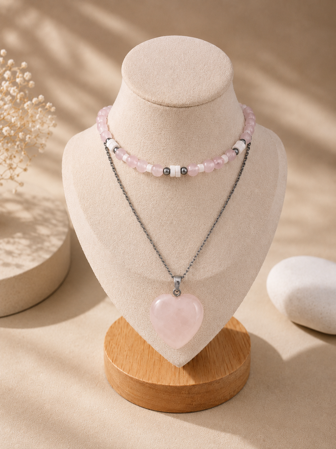 Collier Tendresse – Quartz Rose & Nacre