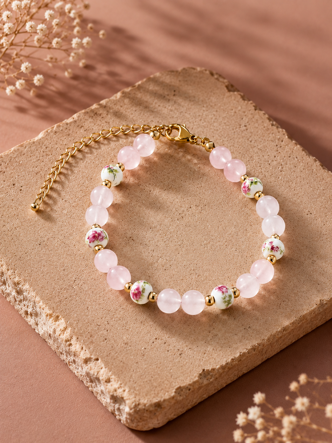 Bracelet Douceur Fleurie – Quartz Rose
