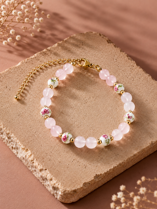 Bracelet Douceur Fleurie – Quartz Rose