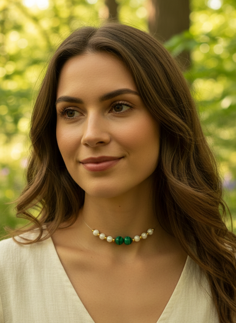 Collier Harmonie Protectrice – Nacre & Malachite