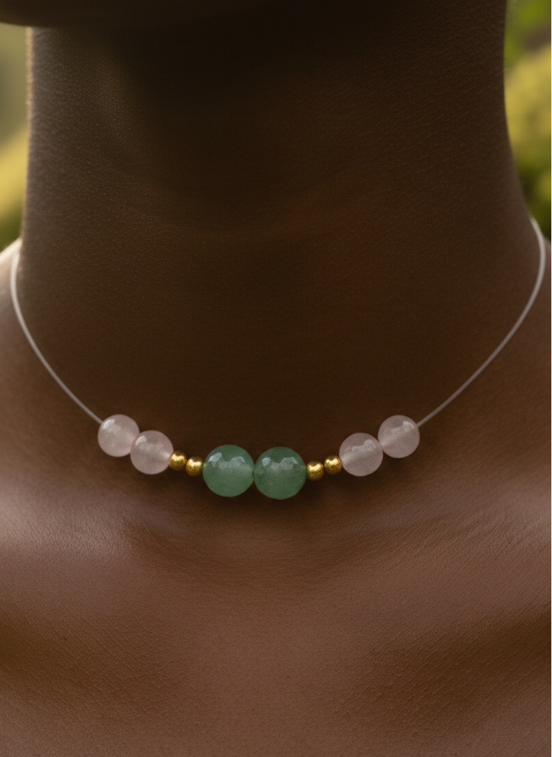 Collier Harmonie – Quartz rose & Aventurine verte