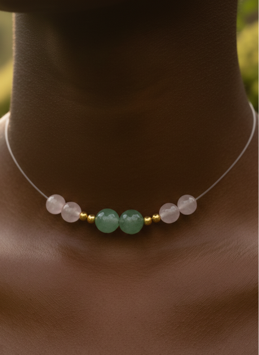 Collier Harmonie – Quartz rose & Aventurine verte