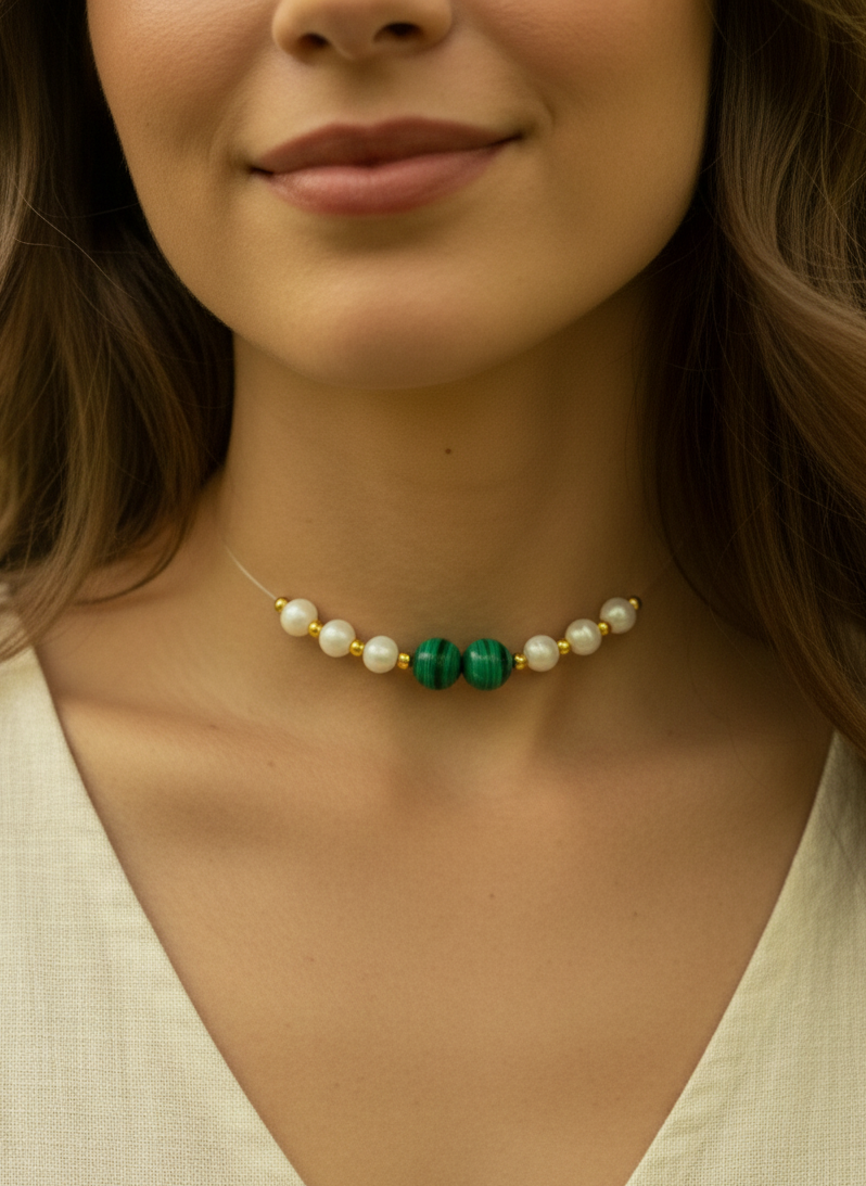 Collier Harmonie Protectrice – Nacre & Malachite