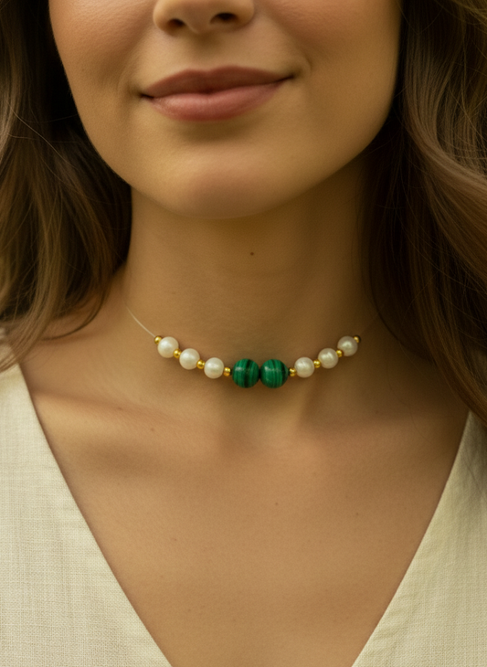 Collier Harmonie Protectrice – Nacre & Malachite
