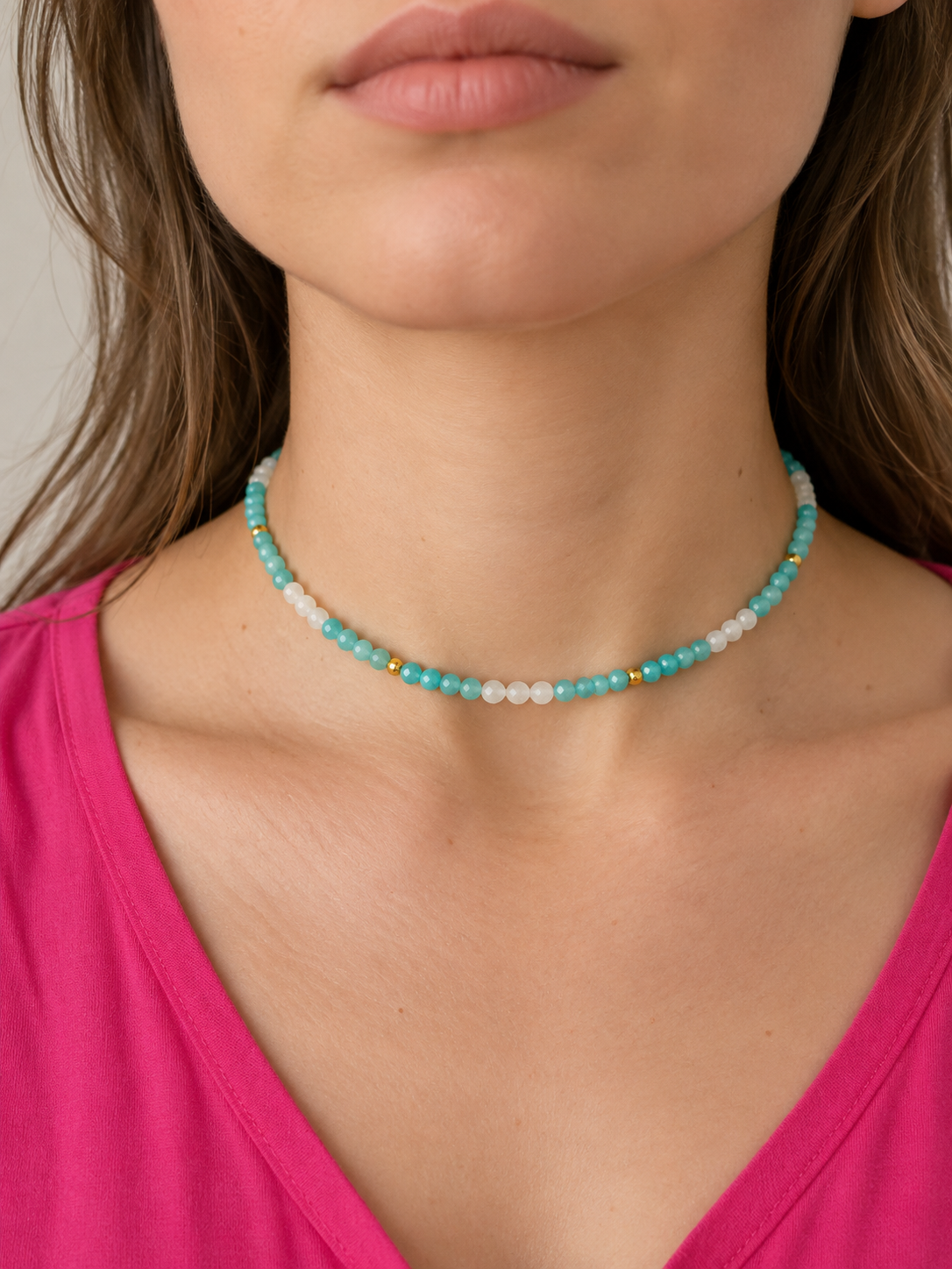 Collier "Evidence" – Amazonite & Nacre