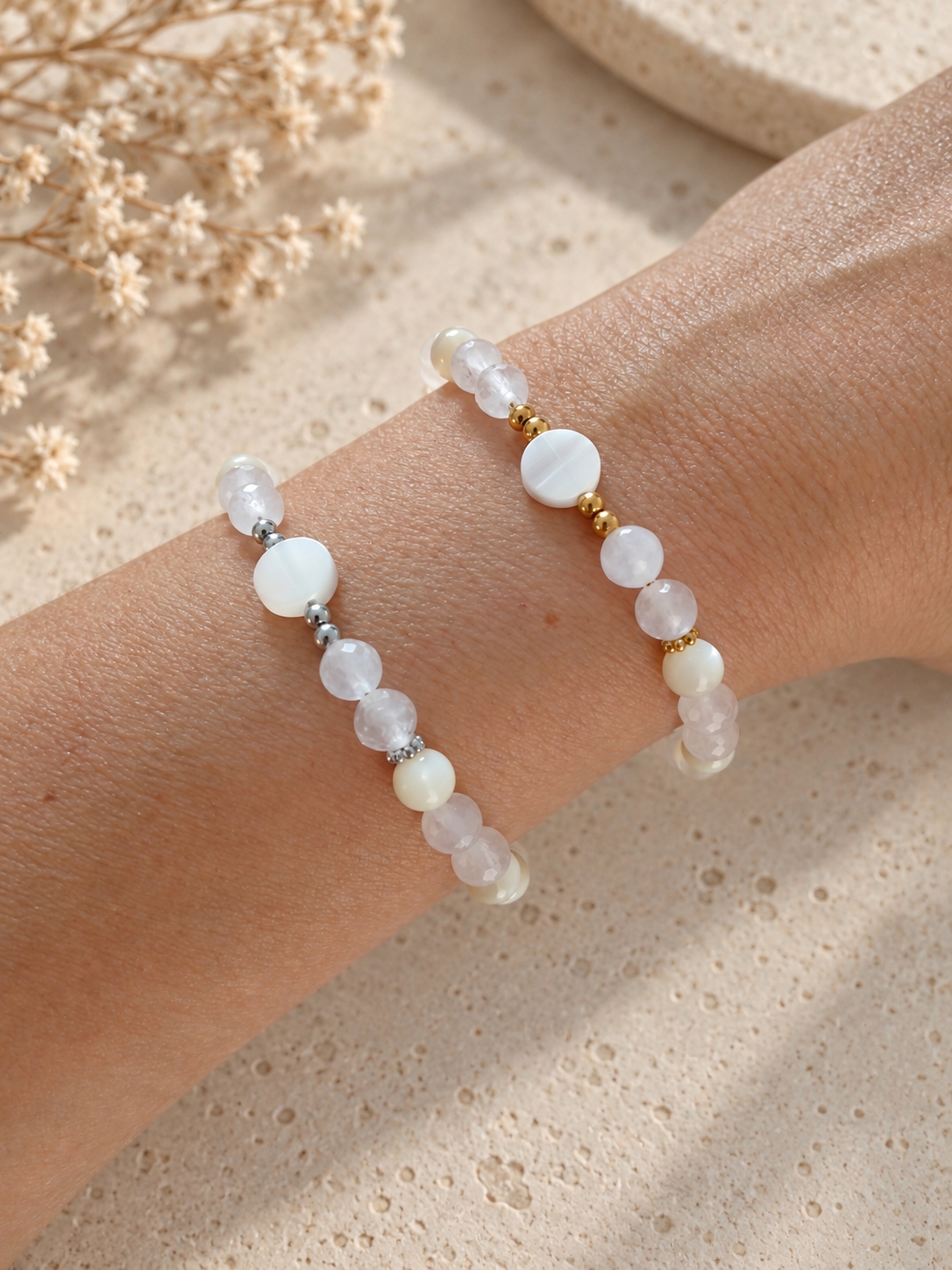 Bracelet "Tendresse" – Quartz rose & Nacre