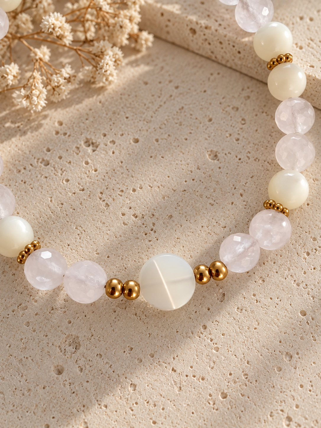 Bracelet "Tendresse" – Quartz rose & Nacre